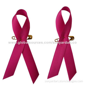 Polyester Cancer Awareness Ribbon Bow with Safety Pin